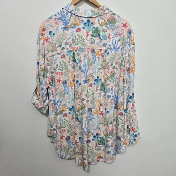 Jane and Delancey Womens Beach Button Up Top Sz 1X Travel Nautical Island Cruise - Picture 4 of 11